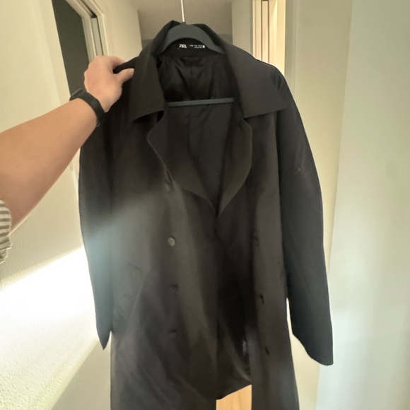 Zara Men's Charcoal Double-Breasted Trench Coat - Picture 2 of 5